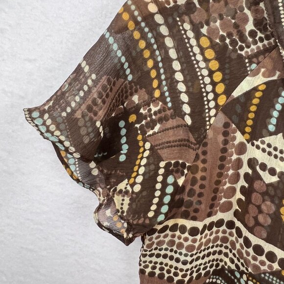 J Jill Womens Brown Silk Polka Dot Popover Blouse Size XSP Petite Short Sleeve - Picture 6 of 12